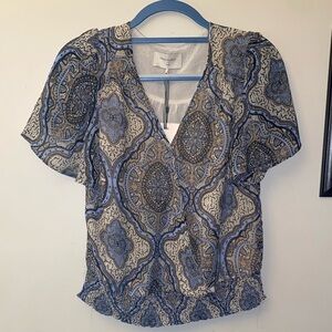 Free/Quent Paisley Blue and Tan Patterned Blouse 🆕